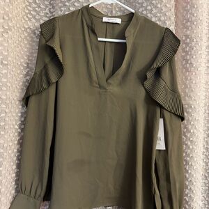 A New Day Khaki Ruffle Sleeve Blouse